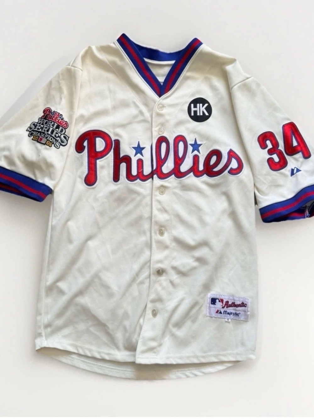 Authentic Philadelphia Phillies Lee #34 2008 World Series Cream Majestic Jersey